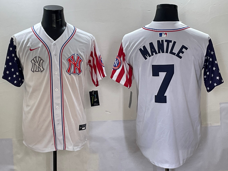 Men 2025  MLB New York Yankees #7 Mantle white jersey style 9